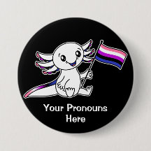 PRONOUNS Cute Axolotl com Sinalizador do Orgulho d