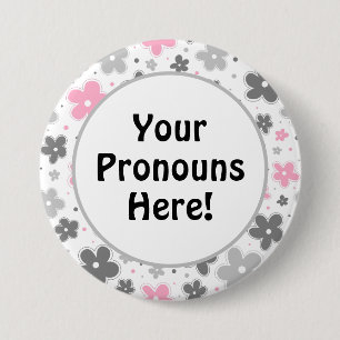 Bóton Redondo 7.62cm PRONUNS! Demigirl Pride Flowers Doodle Pink