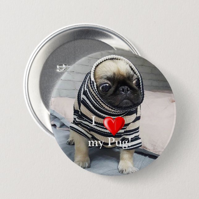 Bóton Redondo 7.62cm Pug Puppy (Frente & Verso)