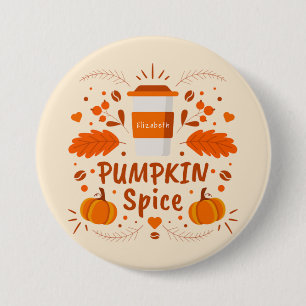 Bóton Redondo 7.62cm Pumpkin Spice Café, folhas de outono
