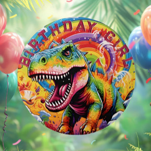 Bóton Redondo 7.62cm Rainbow dinossauro feliz aniversário