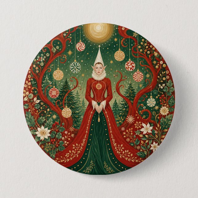 Bóton Redondo 7.62cm Rainha Elfa da Floresta Enluarada de Natal (Frente)