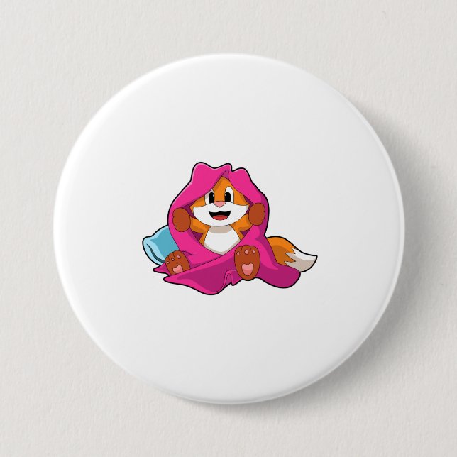 Bóton Redondo 7.62cm Raposa com Travesseiro e cobertor (Frente)