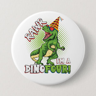 Bóton Redondo 7.62cm Rawr I'm a Dinofour 4th Birthday Dinosaur Round Bu