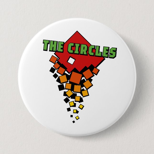 Bóton Redondo 7.62cm Red and Yellow Squares with Green the Circles Text (Frente)