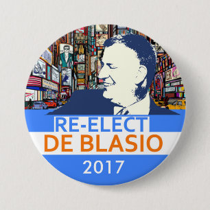 Bóton Redondo 7.62cm Reeleger Bill de Blasio 2017