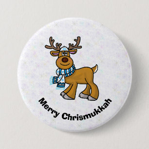 Bóton Redondo 7.62cm Reindeer Vestindo Yarmulke Chrismukkah Botão