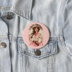 Bóton Redondo 7.62cm Retrato da Moda Ocidental da Coquette Cowgirl