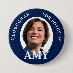 Bóton Redondo 7.62cm Retrato de Amy Klobuchar em Azul e Branco