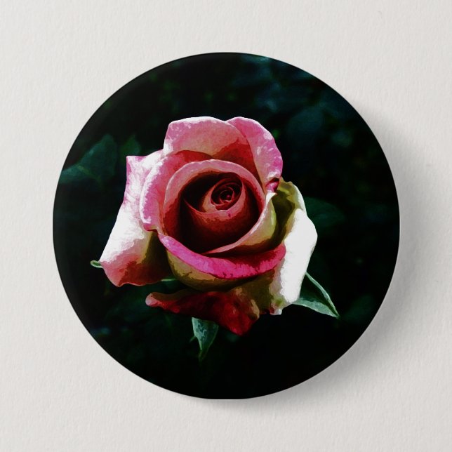 Bóton Redondo 7.62cm Rosa vermelha pintada a óleo (Frente)