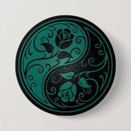 Bóton Redondo 7.62cm Rosas azuis e pretos da cerceta de Yin Yang