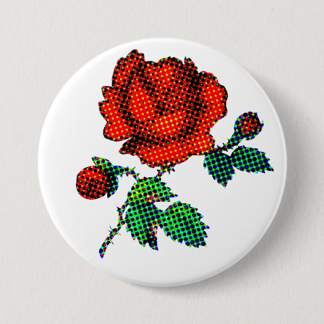 Bóton Redondo 7.62cm Rose Bloom Halftone Fine Art (Frente)