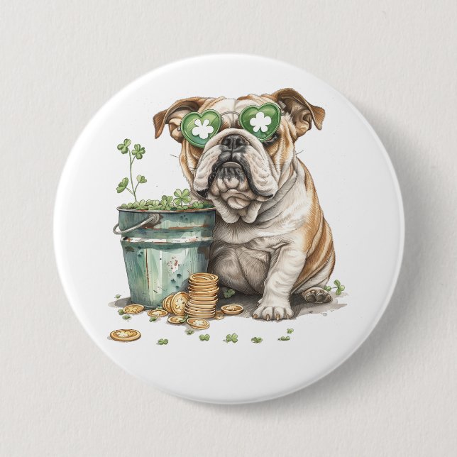 Bóton Redondo 7.62cm Rua. O Bulldog Inglês do Dia de Patrick (Frente)