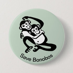 Bóton Redondo 7.62cm Salvar BONOBOS - Imagem animal ameaçada - Verde