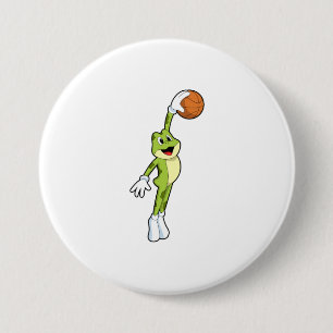 Bóton Redondo 7.62cm Sapo como jogador de basquete com basquetebol.