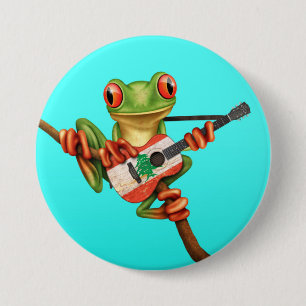 Bóton Redondo 7.62cm Sapo de árvore que joga o azul libanês da guitarra