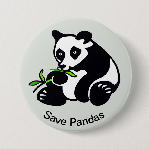 Bóton Redondo 7.62cm Save PANDAS - Imagem animal ameaçada - Verde