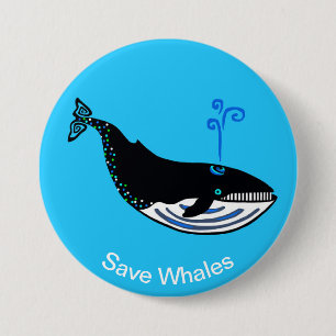Bóton Redondo 7.62cm Save WHALES - Amante de os animais - Wildlife - Bo