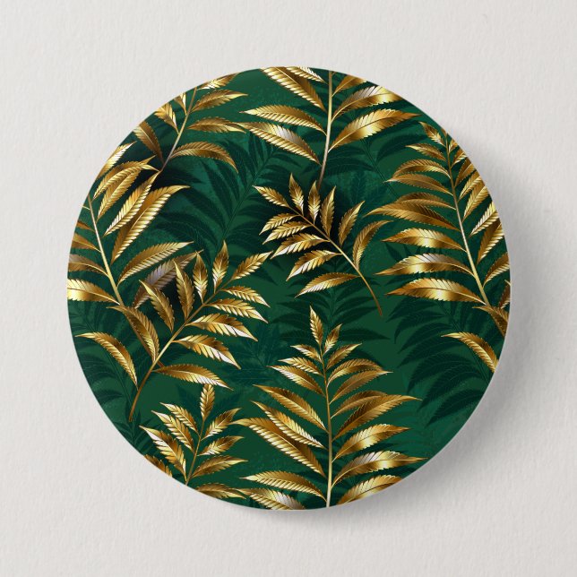 Bóton Redondo 7.62cm Seamless pattern with golden ferns (Frente)