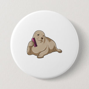 Bóton Redondo 7.62cm Selo como cabeleireiro com pente