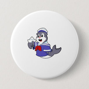 Bóton Redondo 7.62cm Selo como marinheiro com barco