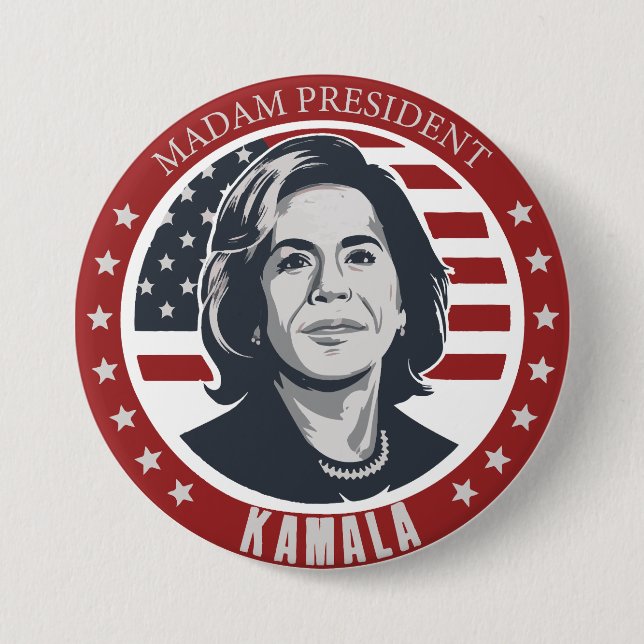 Bóton Redondo 7.62cm Senhora Presidente Kamala Harris (Frente)
