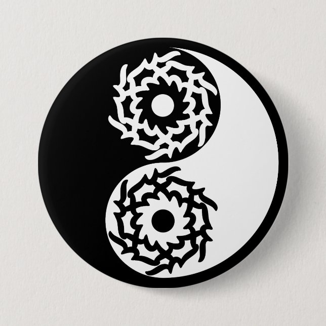 Bóton Redondo 7.62cm Símbolo de yin e yang preto e branco (Frente)