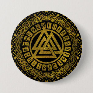 Bóton Redondo 7.62cm Símbolo metálico Dourado de Valknut no teste