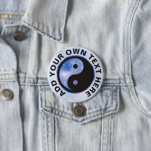 Bóton Redondo 7.62cm Símbolo Yin Yang - desenho de tatuagem sólido