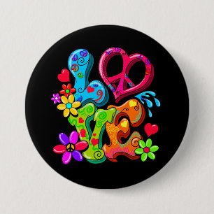 Bóton Redondo 7.62cm Sinal de Paz 60s Anti-War Hippy Love