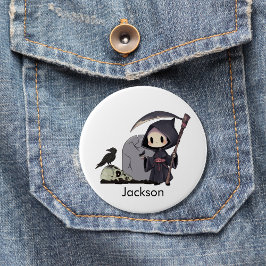 Bóton Redondo 7.62cm Spooky Grim Reaper Graveyard Crow Gothic Halloween