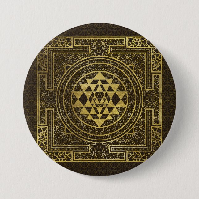 Bóton Redondo 7.62cm Sri Dourado Yantra/Sri Chakra (Frente)