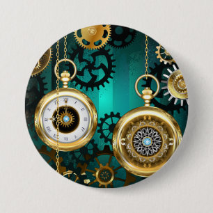 Bóton Redondo 7.62cm Steampunk Jewelry Watch em um fundo verde