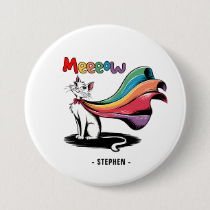 Bóton Redondo 7.62cm Super Cat Meeow - Rainbow Cape Pride Cat