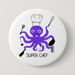 Bóton Redondo 7.62cm Super Chef Purple Octopus with Kitchen Gadgets