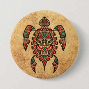 Bóton Redondo 7.62cm Tartaruga vermelha e verde do vintage do Haida do