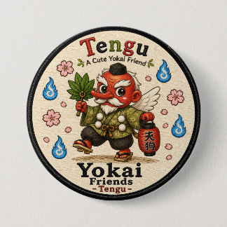 Bóton Redondo 7.62cm Tengu Yokai Friends Japanese Pin Button