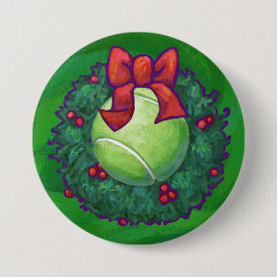 Bóton Redondo 7.62cm Tênis Ball Christmas Wreath on Green