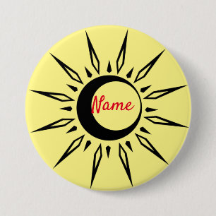 Bóton Redondo 7.62cm Thunder_Cove da Lua do Crescente Sol Brilhante