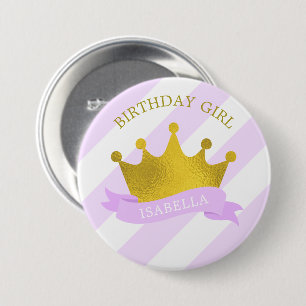 Bóton Redondo 7.62cm Tiara do "menina da lavanda e do ouro aniversário