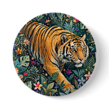 Tigre com Olhos Âmbar Folhagem da Selva Fantasia