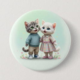 Bóton Redondo 7.62cm Tom & Luna Button Pin, Cute Cat Couple Pin