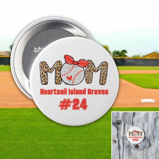 Bóton Redondo 7.62cm Trendy Hand desenhou Baseball Mãe Personalizada (Trendy Baseball Mom Personalized Button)