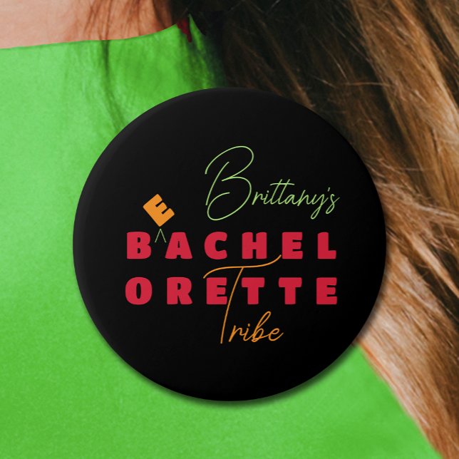 Bóton Redondo 7.62cm Tribo de Praia da Noiva Solteira (Personalized Beach Bachelorette Party Button)