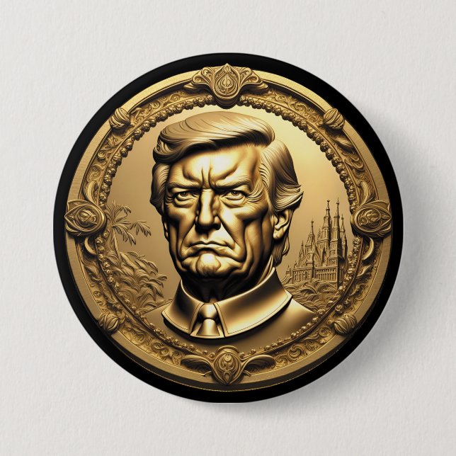 Bóton Redondo 7.62cm TRUMP CGI Colecionável Dourado Arte-Moedas Doubloo (Frente)