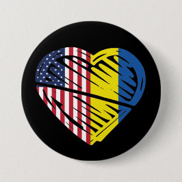 Bóton Redondo 7.62cm Ucrânia Flag Solidariedade EUA Flag Heart