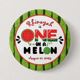Bóton Redondo 7.62cm Um em Melon Watermelon Primeiro Aniversário Tin