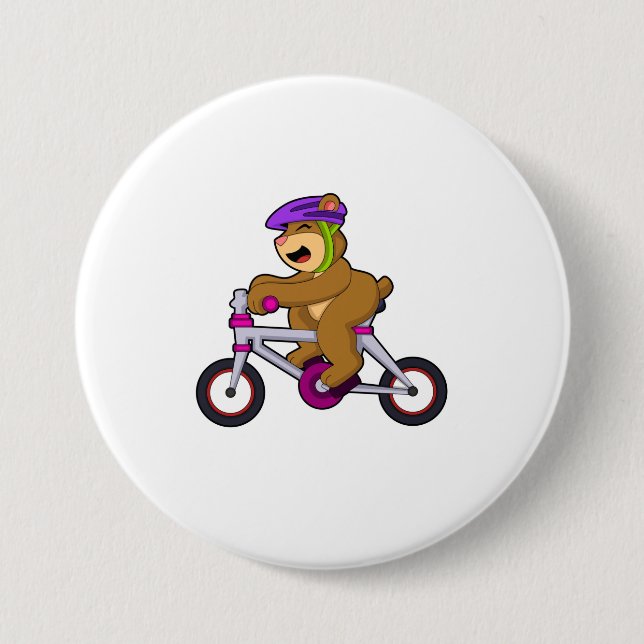 Bóton Redondo 7.62cm Urso com Bicicleta & Capacete (Frente)