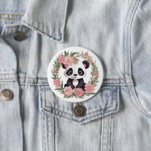 Bóton Redondo 7.62cm Urso de Panda Adorável com Flores