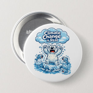 Bóton Redondo 7.62cm Urso Polar Kawaii a Mudança Climática é Real